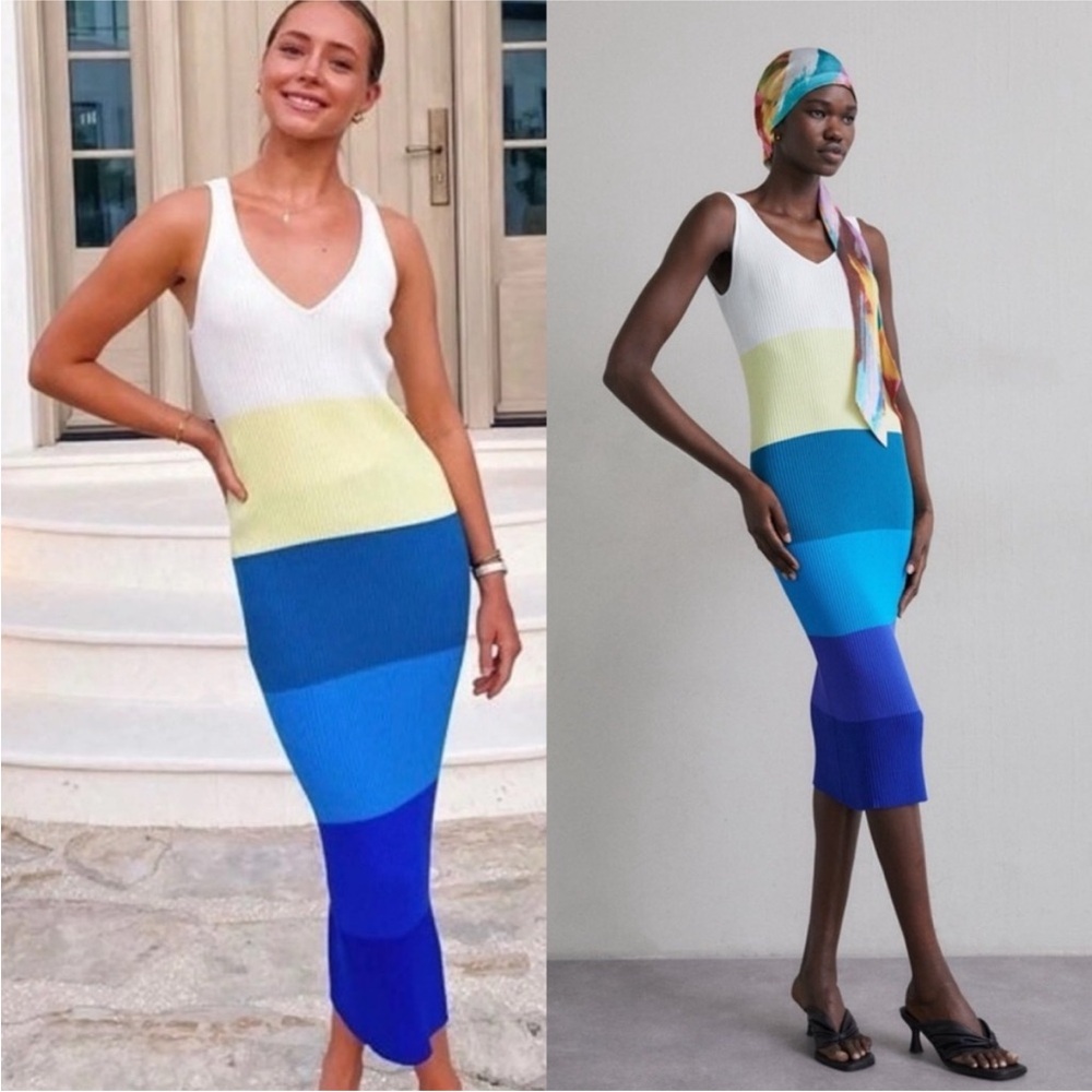 Staud Dana Colorblock Ribbed Midi Dress Size Small Resortwear Beach Vacation